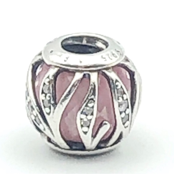 PANDORA Nature's Radiance Sterling Silver Abstract Charm Pink And Clear CZ - Picture 3 of 5